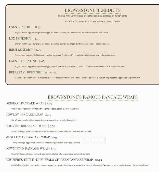 Menu at Brownstone Diner & Pancake Factory restaurant, Jersey City, 426