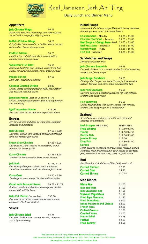 Real Jamaican Jerk An Ting Menu - Urbanspoon/Zomato