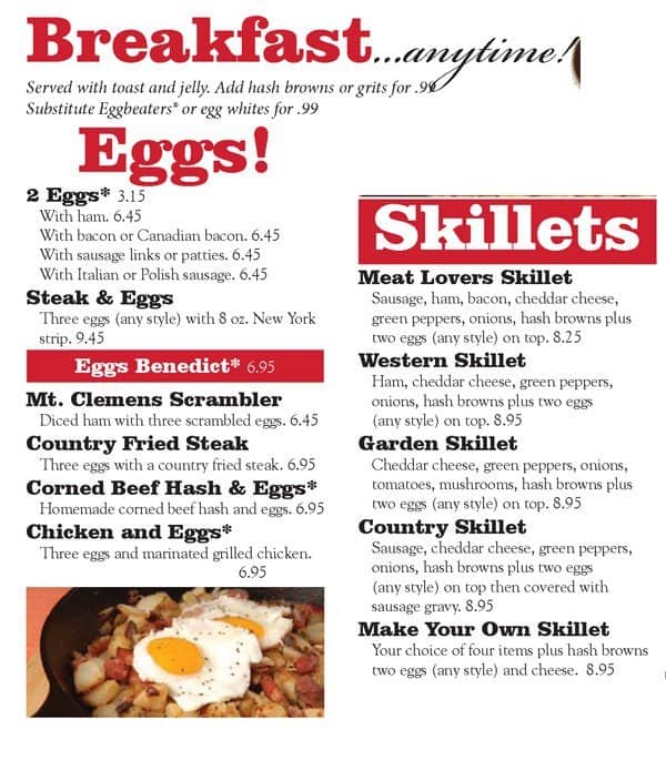 Menu at Mt. Clemens Grill restaurant, Mount Clemens