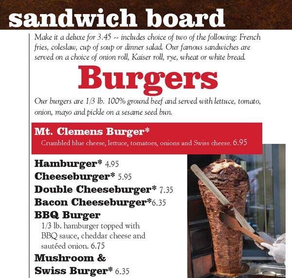 Menu at Mt. Clemens Grill restaurant, Mount Clemens