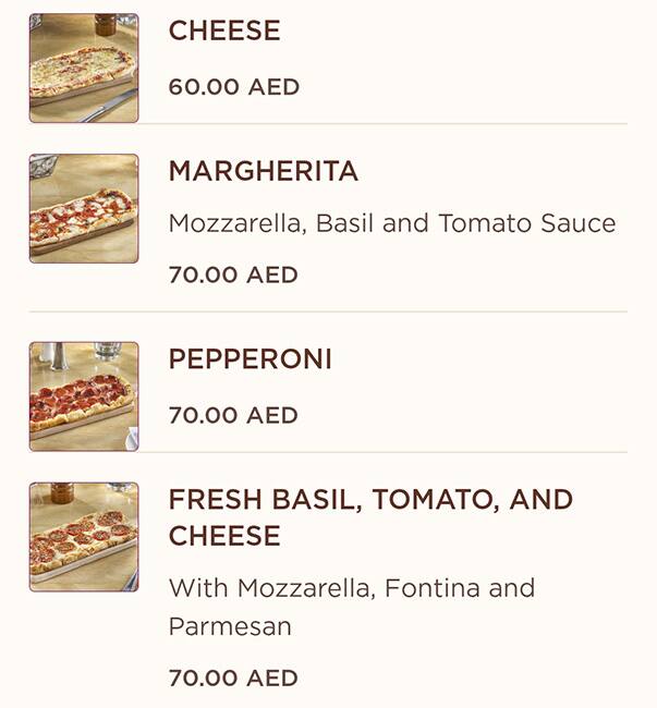 Menu at The Cheesecake Factory restaurant, Abu Dhabi, Yas Mall