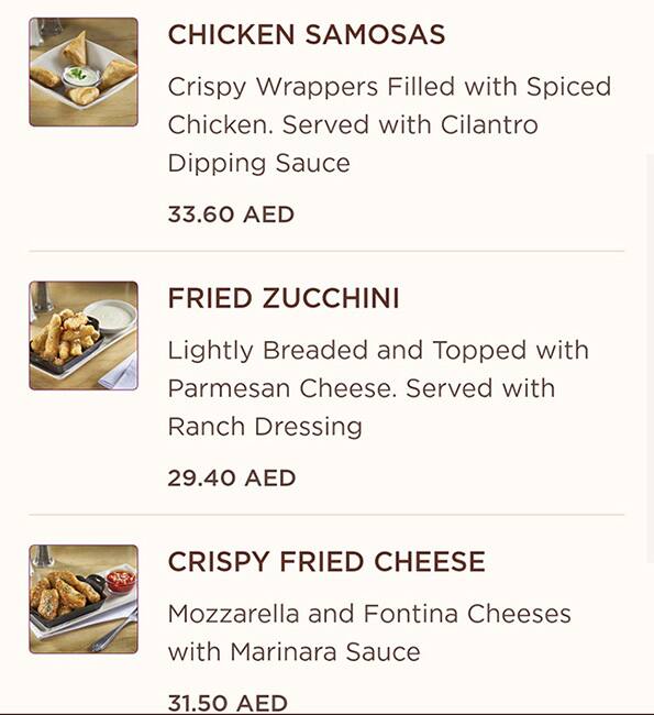 Menu at The Cheesecake Factory restaurant, Abu Dhabi, Yas Mall