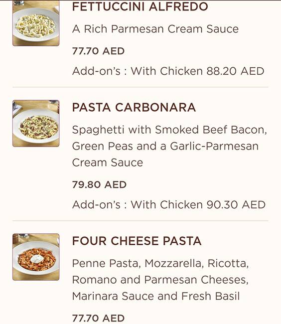 Menu at The Cheesecake Factory restaurant, Abu Dhabi, Yas Mall