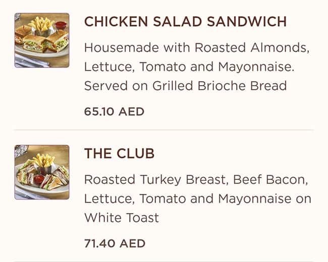 Menu at The Cheesecake Factory restaurant, Abu Dhabi, Yas Mall