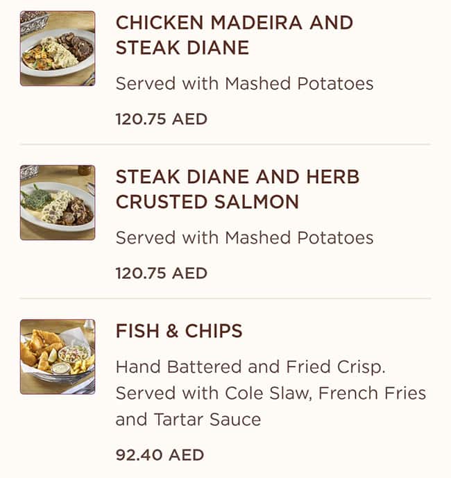 Menu at The Cheesecake Factory restaurant, Abu Dhabi, Yas Mall