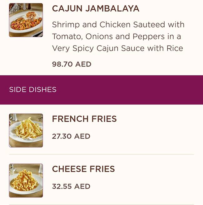 Menu at The Cheesecake Factory restaurant, Abu Dhabi, Yas Mall