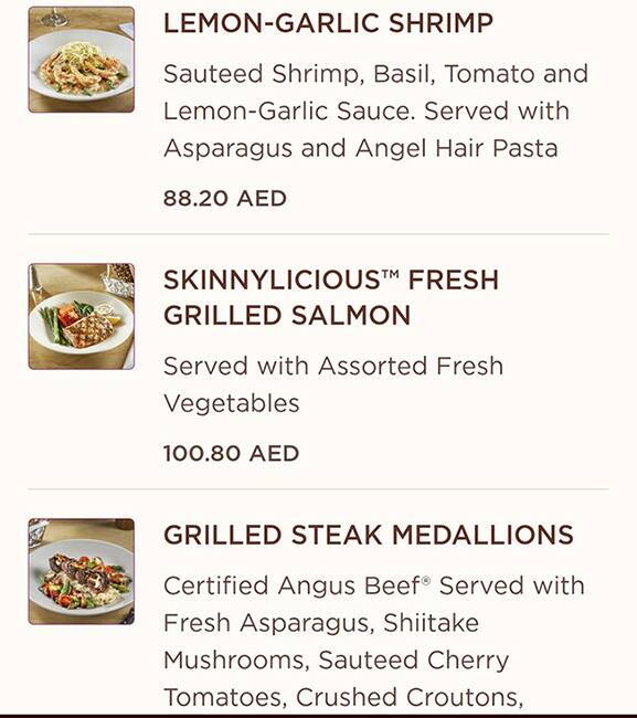 Menu at The Cheesecake Factory restaurant, Abu Dhabi, Yas Mall