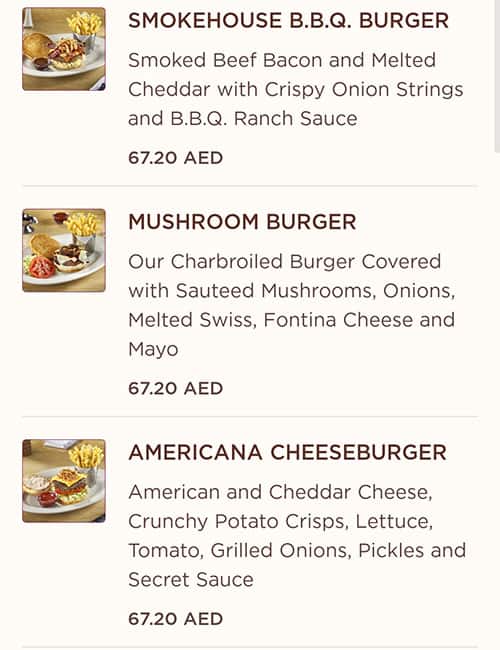 Menu at The Cheesecake Factory restaurant, Abu Dhabi, Yas Mall
