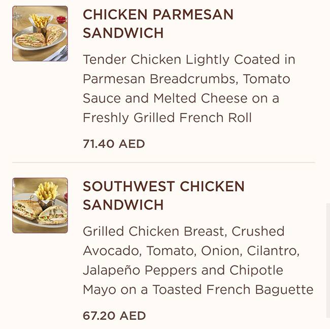 Menu at The Cheesecake Factory restaurant, Abu Dhabi, Yas Mall