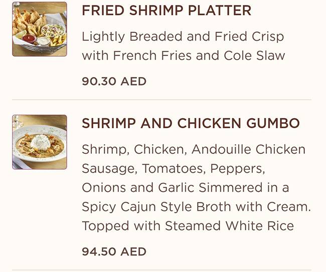 Menu at The Cheesecake Factory restaurant, Abu Dhabi, Yas Mall