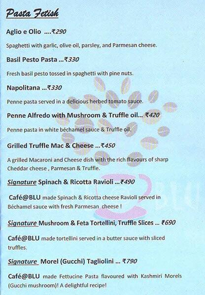 Cafe @ Blu menu
