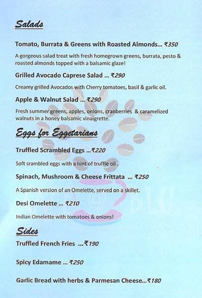 Cafe @ Blu menu