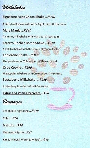 Cafe @ Blu menu