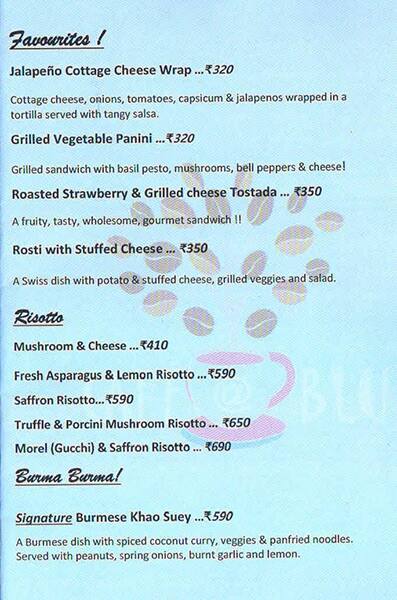 Cafe @ Blu menu
