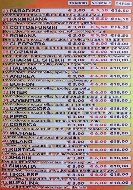 Menu di Shahin Panetteria Pasticceria 
