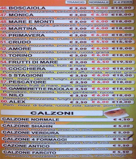 Menu di Shahin Panetteria Pasticceria 