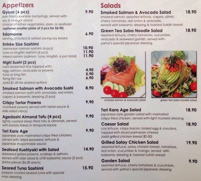 Yama Japanese Cafe Restaurant Menu Urbanspoon/Zomato