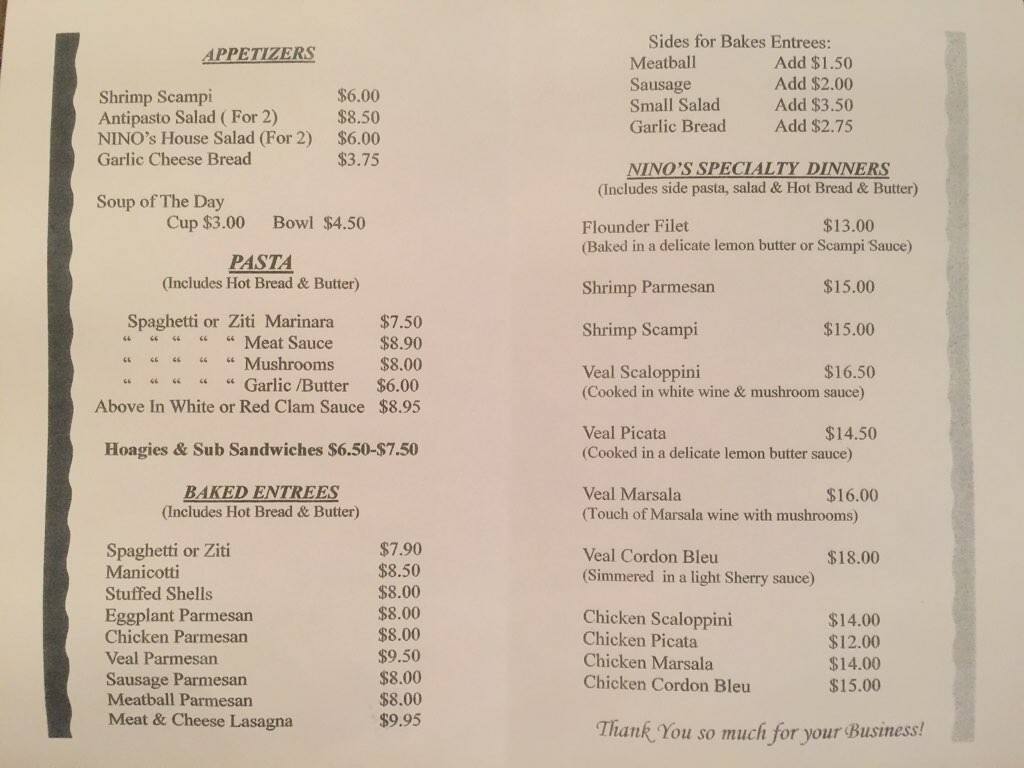 Nino's Menu, Menu For Nino's, Petersburg, Richmond - Urbanspoon/Zomato