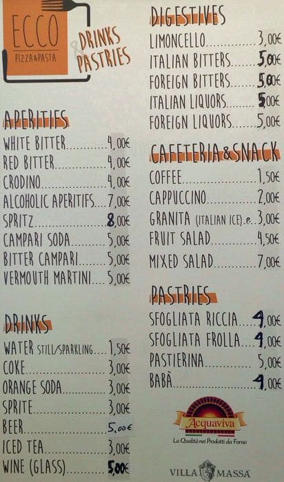Menu di Ecco Pizza&pasta 