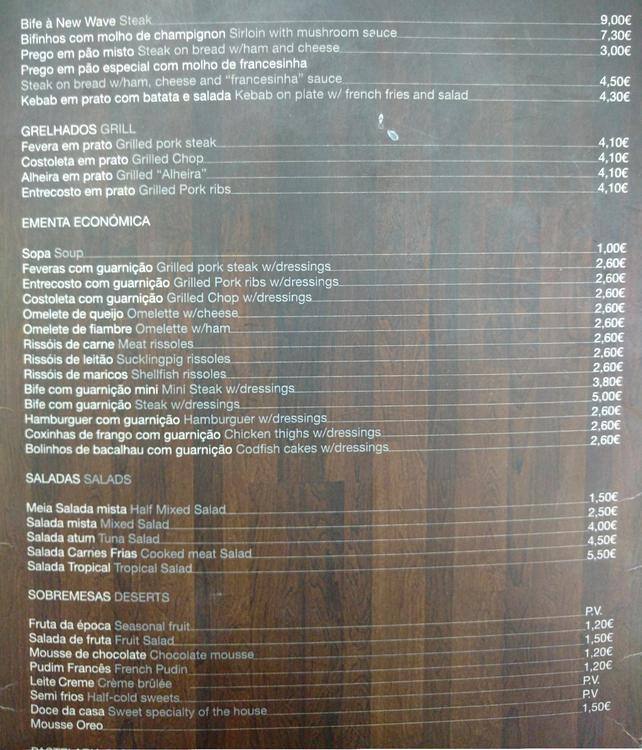 Carta de New Wave Pastelaria Boutique de Pão