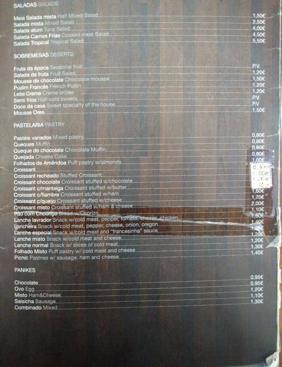 Carta de New Wave Pastelaria Boutique de Pão