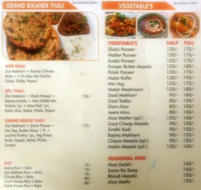 Grand Bikaner Menu, Menu for Grand Bikaner, Pitampura, New Delhi Zomato