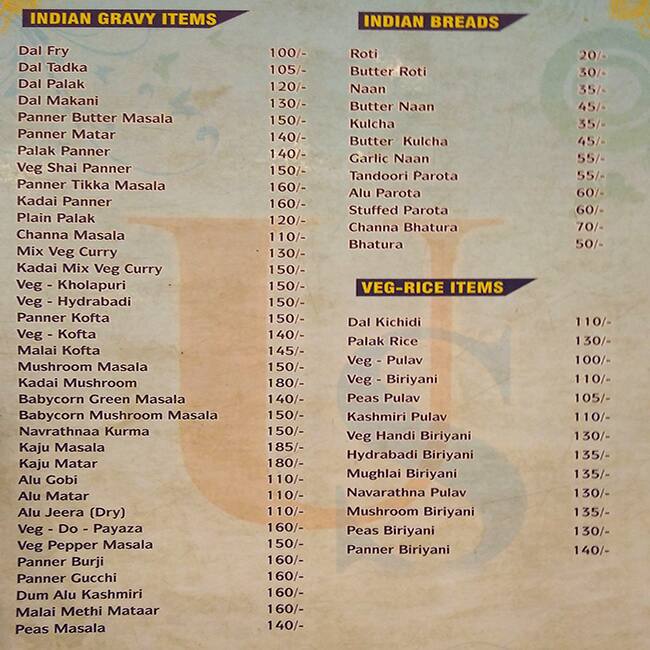 Uttam Sagar menu