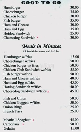 Menu at Grace Hamburger restaurant, Makati