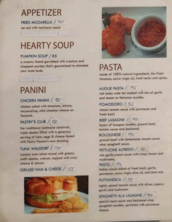 Pastry Passion Menu, Menu podniku Pastry Passion, West Triangle, Quezon