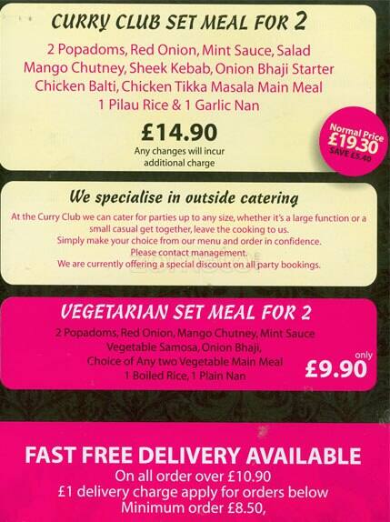 Curry Club menu