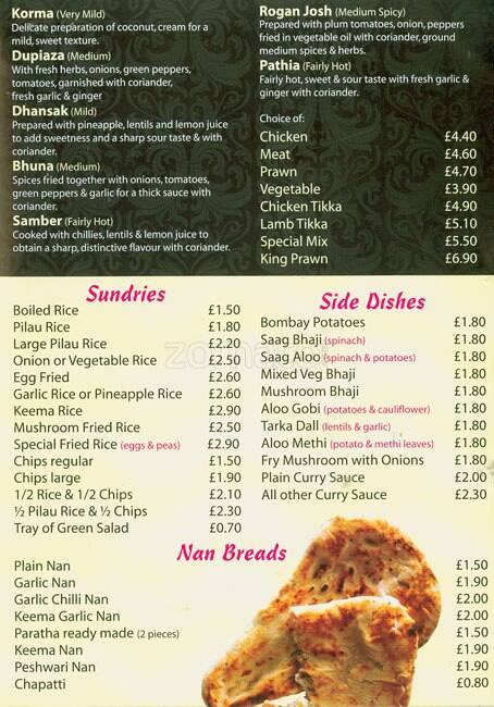 Curry Club menu