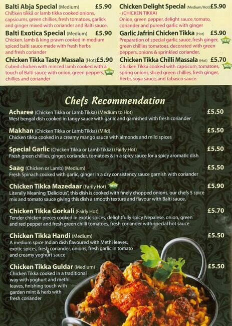 Curry Club menu