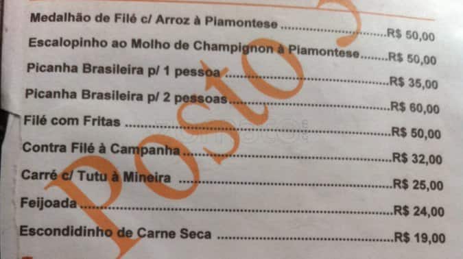 Restaurante e pizzaria posto 3 cardápio