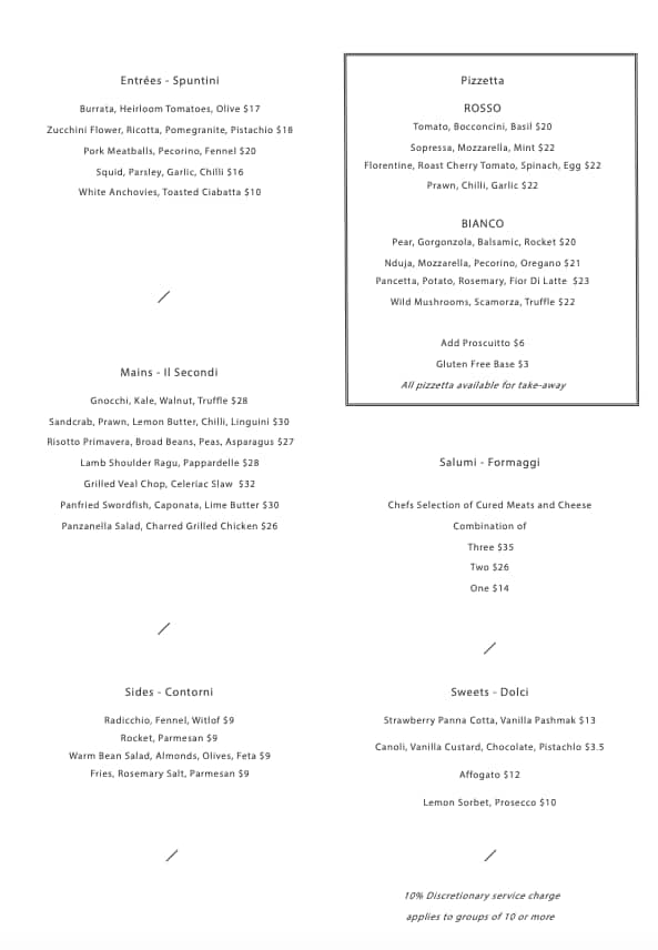 Menu at Coppa Spuntino pub & bar, Brisbane City