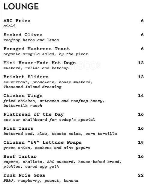 ARC Bar - Fairmont Waterfront Menu - Urbanspoon/Zomato