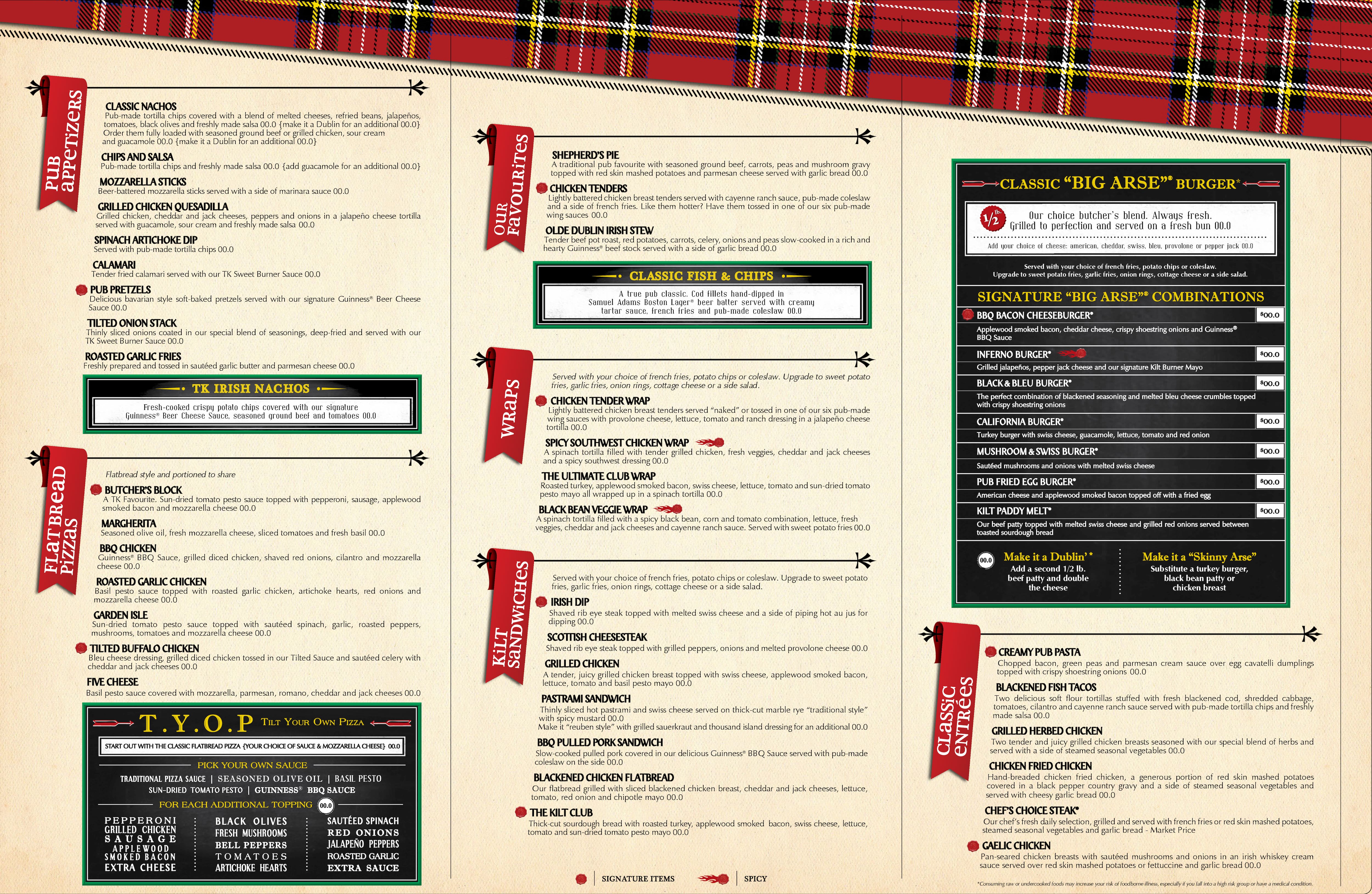 Tilted Kilt Menu, Menu for Tilted Kilt, Kennesaw, Atlanta - Urbanspoon ...