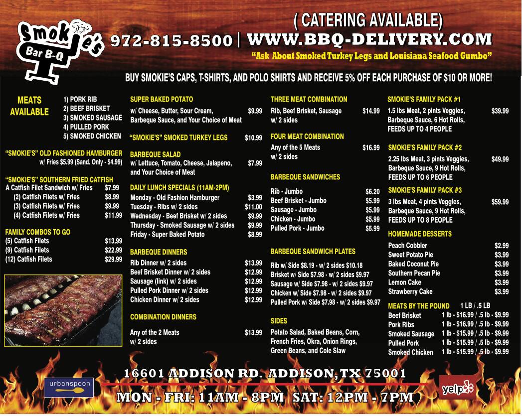 Smokie's Bar B-Q Menu, Menu for Smokie's Bar B-Q, Far North Dallas ...