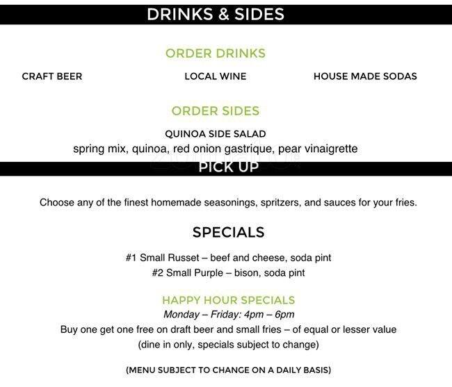 Menu at Boise Fry Company restaurant, Portland