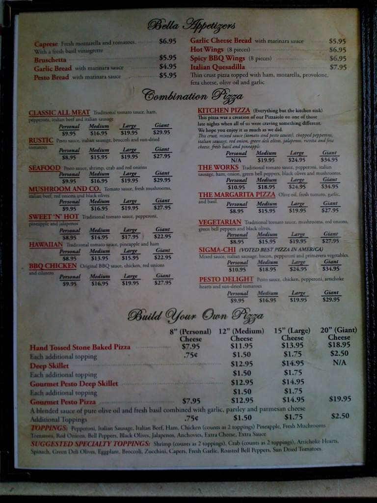 Pizza Bella Menu, Menu for Pizza Bella, Old Town, San Diego