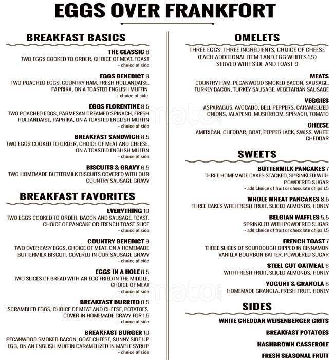 Eggs Over Frankfort Menu, Menu for Eggs Over Frankfort, Crescent Hill