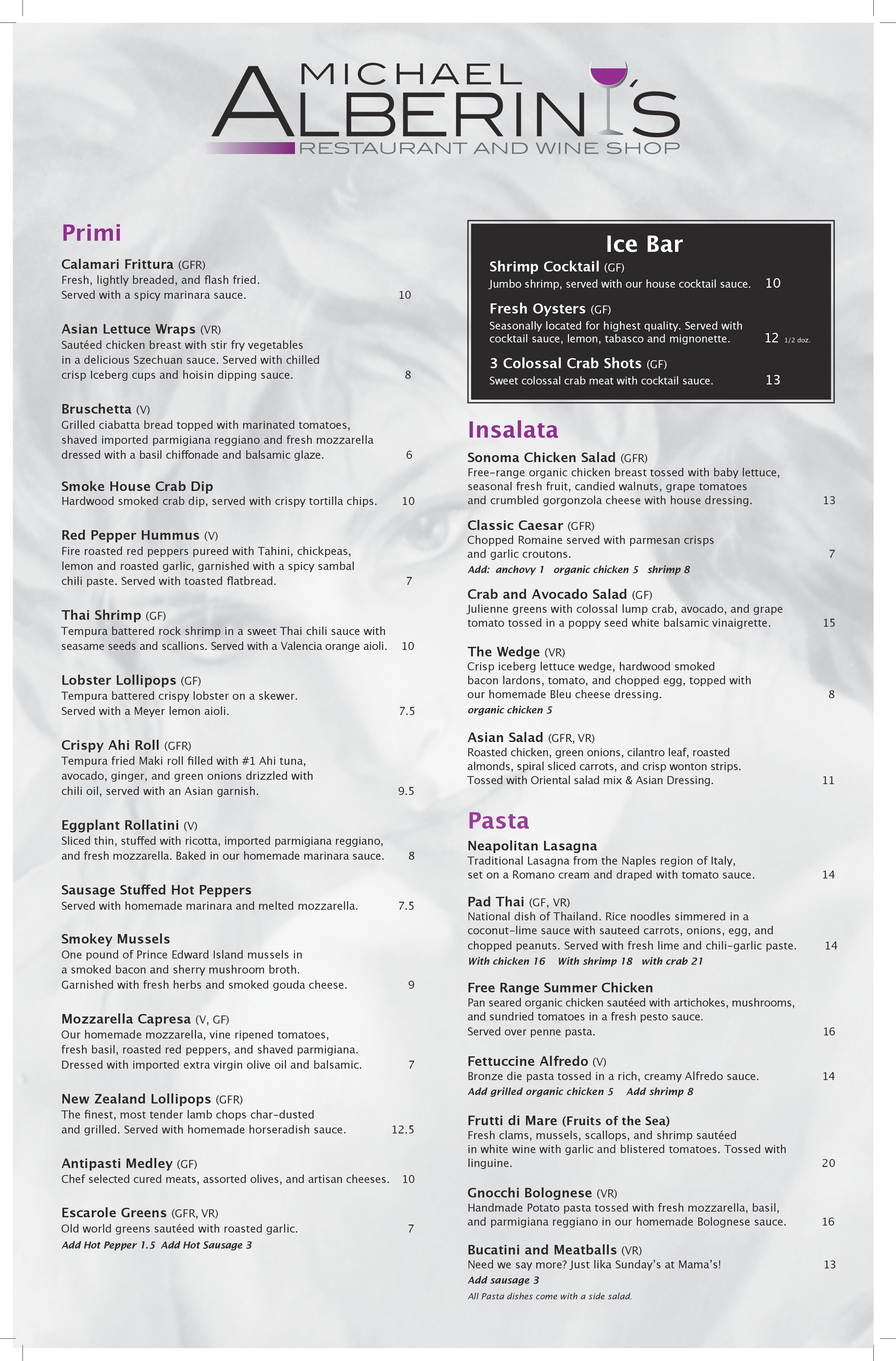 Michael Alberini's Restaurant Menu Urbanspoon/Zomato