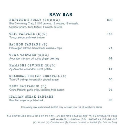 Menu at The MAINE Oyster Bar & Grill, JBR, Dubai, Ground Floor