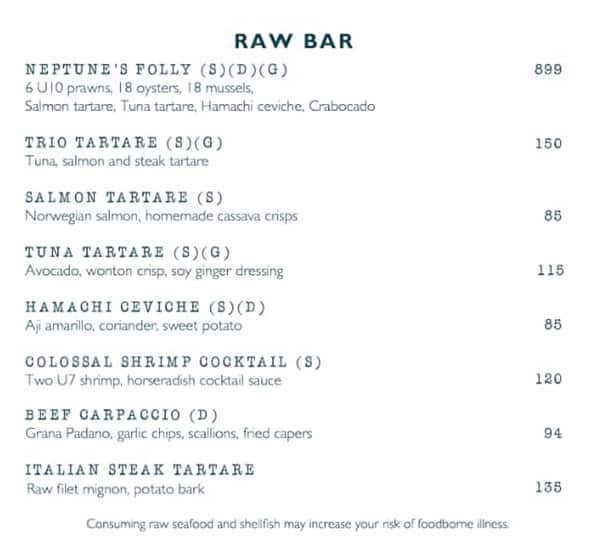 Menu of The Maine Oyster Bar & Grill DoubleTree by Hilton Hotel Dubai