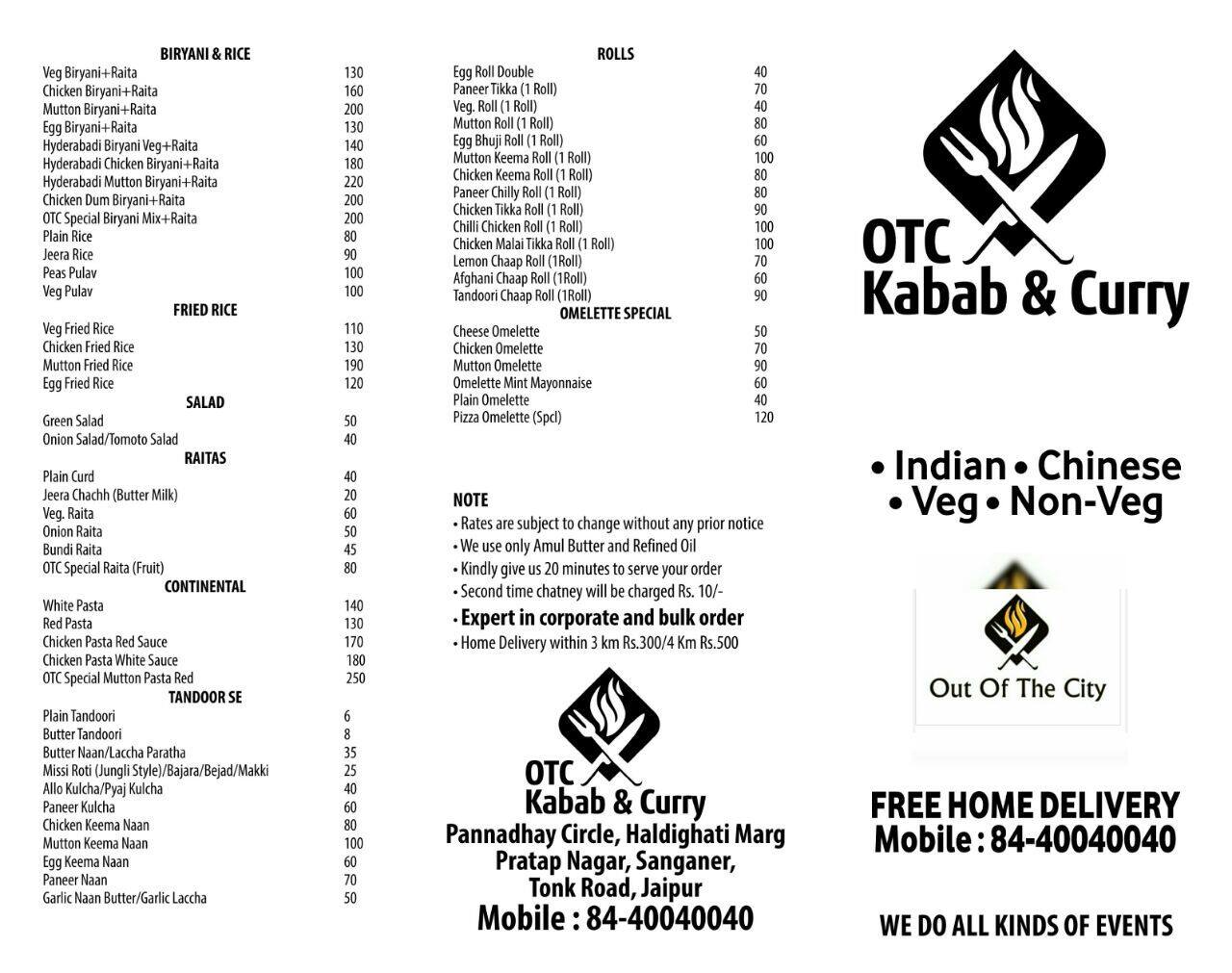 OTC Kabab & Curry Menu, Menu for OTC Kabab & Curry, Tonk Road, Jaipur Zomato