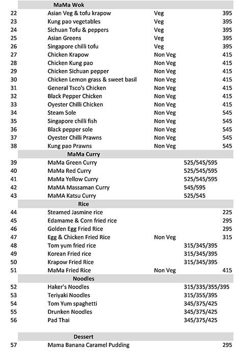 Thai Mama - South East Asian Kitchen menu