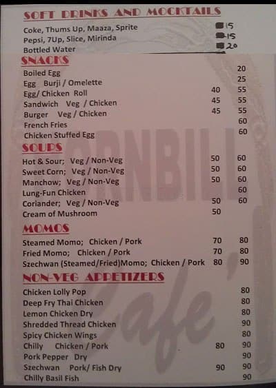 Hornbill Cafe menu