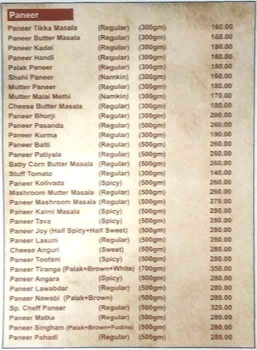 Joy Restaurant menu