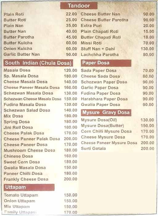Joy Restaurant menu