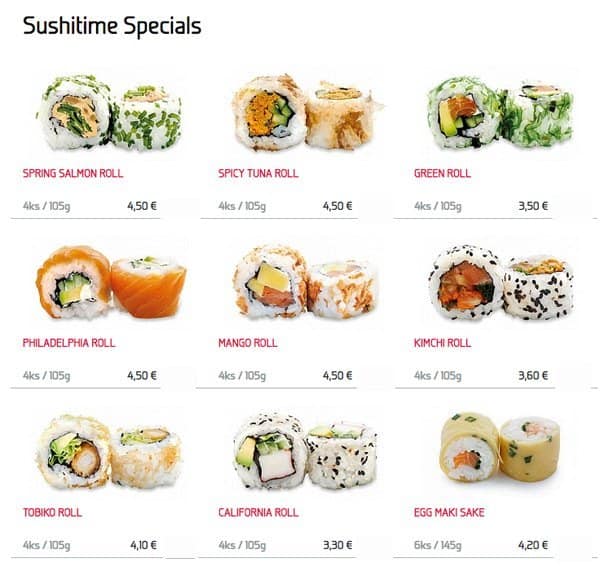 Carta de Sushi Time Malý trh