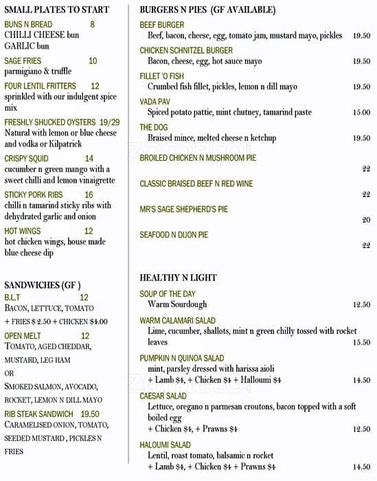 Indulgent Sage Menu, Menu for Indulgent Sage, McMahons Point, Sydney ...